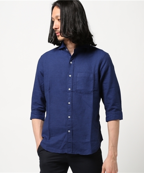 MEN'S BIGI(メンズビギ)の「7分袖ドビーシャンブレーシャツ/JAPAN MADE(シャツ/ブラウス・メンズ・サックスブルー/ベージュ/ネイビー/ホワイト/ピンク・L/M/S)」の1枚目の写真