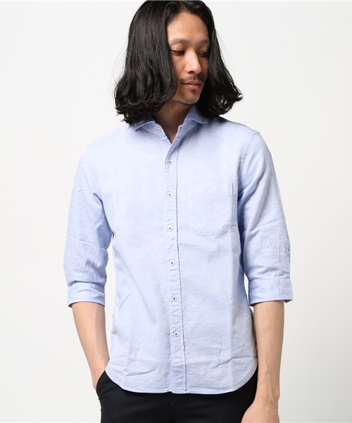 MEN'S BIGI(メンズビギ)の「7分袖ドビーシャンブレーシャツ/JAPAN MADE(シャツ/ブラウス・メンズ・サックスブルー/ベージュ/ネイビー/ホワイト/ピンク・L/M/S)」の4枚目の写真