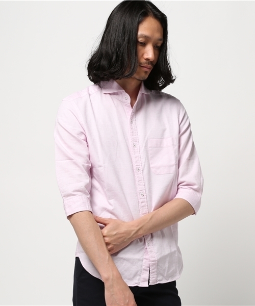 MEN'S BIGI(メンズビギ)の「7分袖ドビーシャンブレーシャツ/JAPAN MADE(シャツ/ブラウス・メンズ・サックスブルー/ベージュ/ネイビー/ホワイト/ピンク・L/M/S)」の5枚目の写真