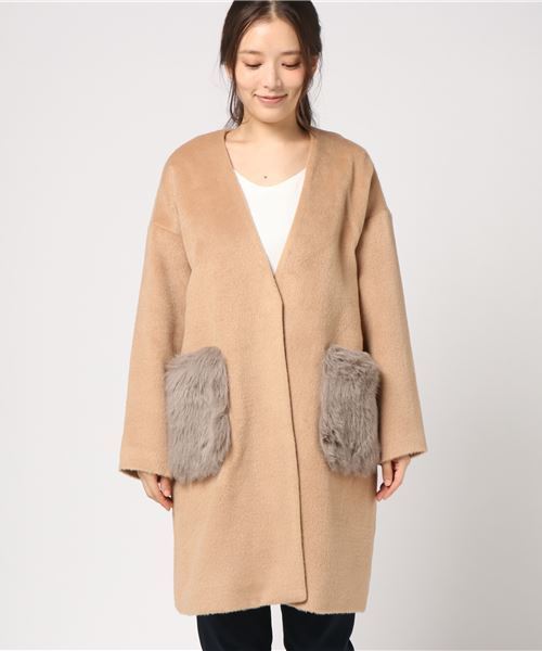 RAY CASSIN（レイカズン）の「ファーポケット付きノーカラーコート（その他アウター・レディース・ベージュ/キャメル/杢グレー・FREE）」の17枚目の写真