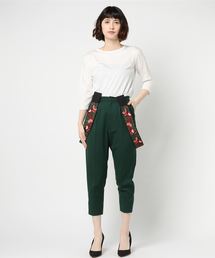 【LOKITHO】Embroidery suspenders Slim pants
