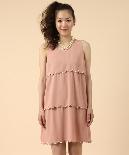 Ray BEAMS（レイビームス）の「○Ray BEAMS / パールビーズスカラ ワンピース（ワンピース・レディース・ブラック/ピンク・0/1）」の2枚目の写真