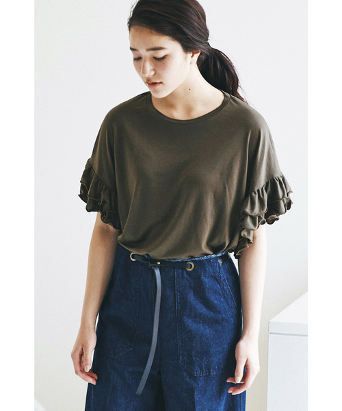 avecmoi（アヴェクモワ）の「ａｖｅｃｍｏｉ　袖フリルＴシャツ（Tシャツ/カットソー・レディース・カーキ/ブラック・SMALL/MEDIUM/LARGE/X-LARGE）」の8枚目の写真