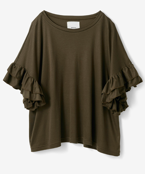 avecmoi（アヴェクモワ）の「ａｖｅｃｍｏｉ　袖フリルＴシャツ（Tシャツ/カットソー・レディース・カーキ/ブラック・SMALL/MEDIUM/LARGE/X-LARGE）」の15枚目の写真
