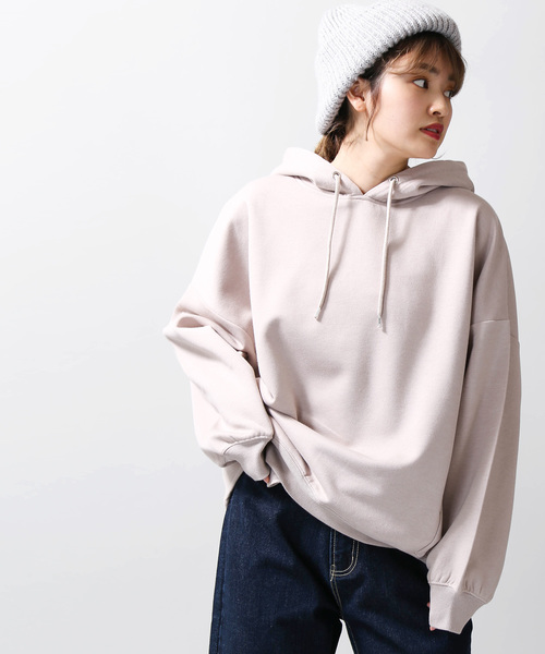 WEGO（ウィゴー）の「WEGO/デイリーカラールーズパーカー（パーカー・レディース・オフホワイト/ピンク/ライム/パープル/杢グレー/ライトイエロー/ベージュ・FREE）」の4枚目の写真