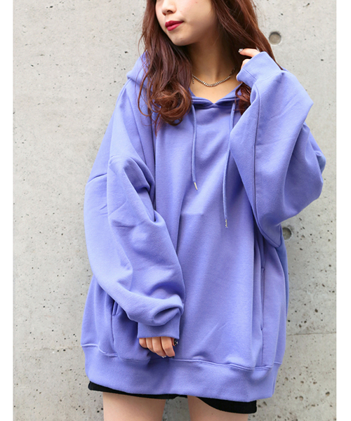 WEGO（ウィゴー）の「WEGO/デイリーカラールーズパーカー（パーカー・レディース・オフホワイト/ピンク/ライム/パープル/杢グレー/ライトイエロー/ベージュ・FREE）」の6枚目の写真