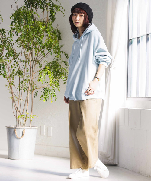 WEGO（ウィゴー）の「WEGO/デイリーカラールーズパーカー（パーカー・レディース・オフホワイト/ピンク/ライム/パープル/杢グレー/ライトイエロー/ベージュ・FREE）」の19枚目の写真