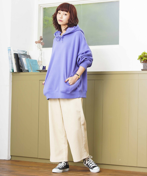 WEGO（ウィゴー）の「WEGO/デイリーカラールーズパーカー（パーカー・レディース・オフホワイト/ピンク/ライム/パープル/杢グレー/ライトイエロー/ベージュ・FREE）」の18枚目の写真