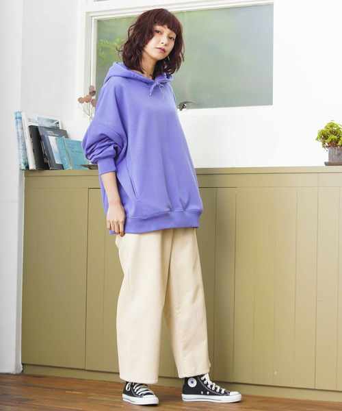 WEGO（ウィゴー）の「WEGO/デイリーカラールーズパーカー（パーカー・レディース・オフホワイト/ピンク/ライム/パープル/杢グレー/ライトイエロー/ベージュ・FREE）」の16枚目の写真