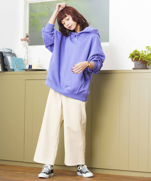 WEGO（ウィゴー）の「WEGO/デイリーカラールーズパーカー（パーカー・レディース・オフホワイト/ピンク/ライム/パープル/杢グレー/ライトイエロー/ベージュ・FREE）」の15枚目の写真