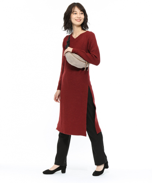 LAKOLE(ラコレ)の「7GアルパカMIXニットワンピース / LAKOLE(ワンピース・レディース・ネイビー/ボルドー・SMALL/MEDIUM)」の2枚目の写真