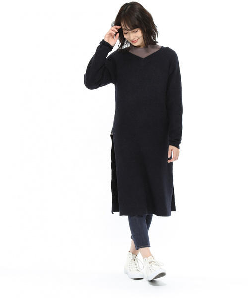 LAKOLE(ラコレ)の「7GアルパカMIXニットワンピース / LAKOLE(ワンピース・レディース・ネイビー/ボルドー・SMALL/MEDIUM)」の3枚目の写真