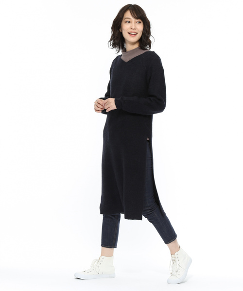 LAKOLE(ラコレ)の「7GアルパカMIXニットワンピース / LAKOLE(ワンピース・レディース・ネイビー/ボルドー・SMALL/MEDIUM)」の7枚目の写真