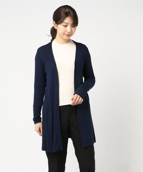 three dots(スリードッツ)の「リュクスリブ オープンカーディガン(カーディガン/ボレロ・レディース・ブラック/ネイビー・SMALL)」の2枚目の写真