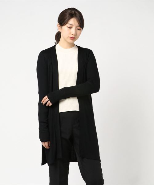 three dots(スリードッツ)の「リュクスリブ オープンカーディガン(カーディガン/ボレロ・レディース・ブラック/ネイビー・SMALL)」の1枚目の写真