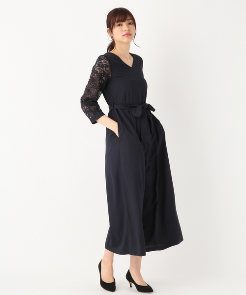 新品】ブラック レーススリーブ マキシドレス/ベルベットバージョン