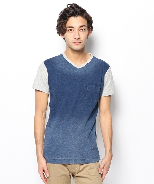 PLST(プラステ)の「Men インディゴコンビ半袖カットソー(Tシャツ/カットソー・メンズ・トップグレー・X-LARGE/SMALL/MEDIUM/LARGE)」の4枚目の写真