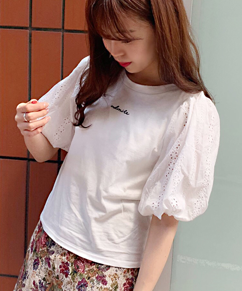 apres jour（アプレジュール）の「袖レースロゴ刺繍Tシャツ【ZOZOTOWN限定アイテム】（Tシャツ/カットソー・レディース・ブラック/オフホワイト/ブルー/オレンジ系その他・フリー）」の9枚目の写真