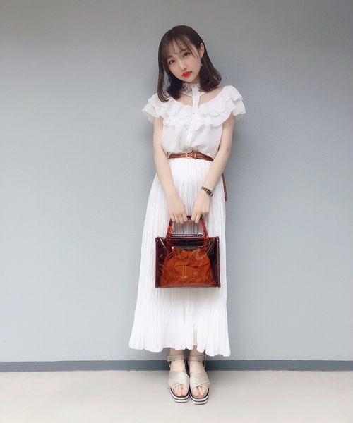 WEGO（ウィゴー）の「WEGO/ワッシャープリーツロングスカート（スカート・レディース・ブラック/オフホワイト/イエロー/ライトピンク/ブラウン・FREE）」の12枚目の写真