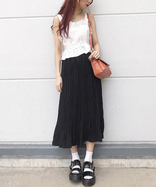 WEGO（ウィゴー）の「WEGO/ワッシャープリーツロングスカート（スカート・レディース・ブラック/オフホワイト/イエロー/ライトピンク/ブラウン・FREE）」の17枚目の写真