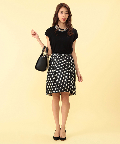 Demi-Luxe BEAMS（デミルクス ビームス）の「Demi-Luxe BEAMS / ドット×ジャカード タックギャザースカート（スカート・レディース・ブラック・38/36）」の10枚目の写真