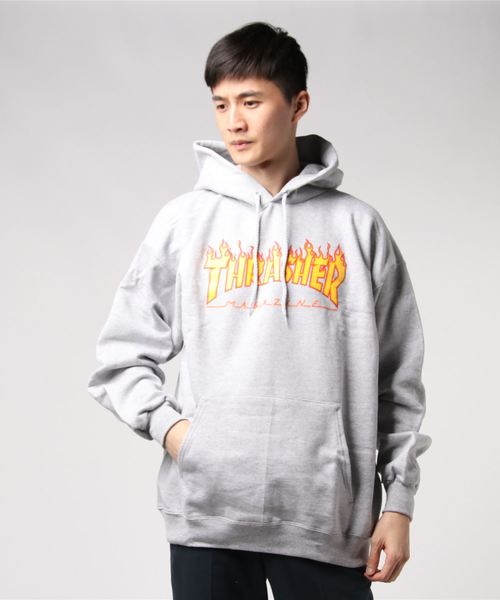 THRASHER（スラッシャー）の「【THRASHER / スラッシャー】 FLAME HOOD フレイムロゴプリントプルオーバーパーカー（パーカー・メンズ・ブラック/ネイビー/杢グレー・MEDIUM/LARGE）」の3枚目の写真