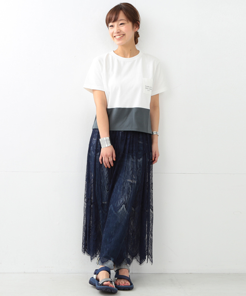 Ray BEAMS（レイビームス）の「Ray BEAMS / レースシアー ギャザースカート（スカート・レディース・オフホワイト/ネイビー・ONE SIZE）」の5枚目の写真