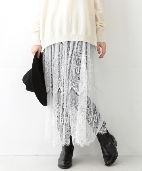 Ray BEAMS（レイビームス）の「Ray BEAMS / レースシアー ギャザースカート（スカート・レディース・オフホワイト/ネイビー・ONE SIZE）」の11枚目の写真