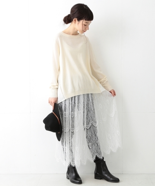 Ray BEAMS（レイビームス）の「Ray BEAMS / レースシアー ギャザースカート（スカート・レディース・オフホワイト/ネイビー・ONE SIZE）」の13枚目の写真