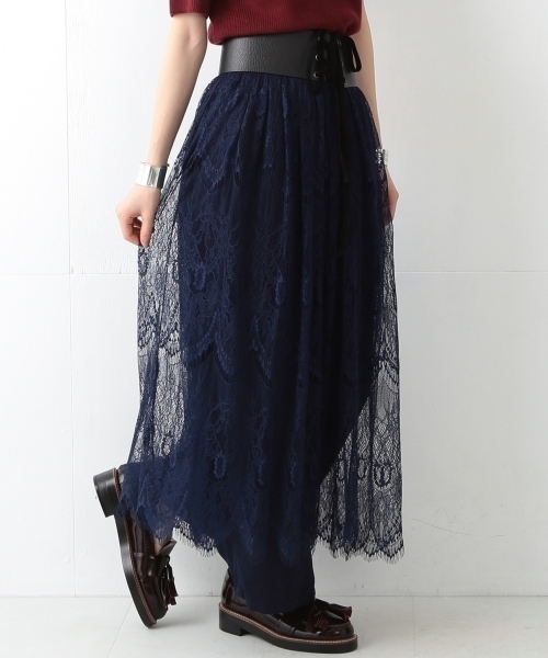 Ray BEAMS（レイビームス）の「Ray BEAMS / レースシアー ギャザースカート（スカート・レディース・オフホワイト/ネイビー・ONE SIZE）」の14枚目の写真
