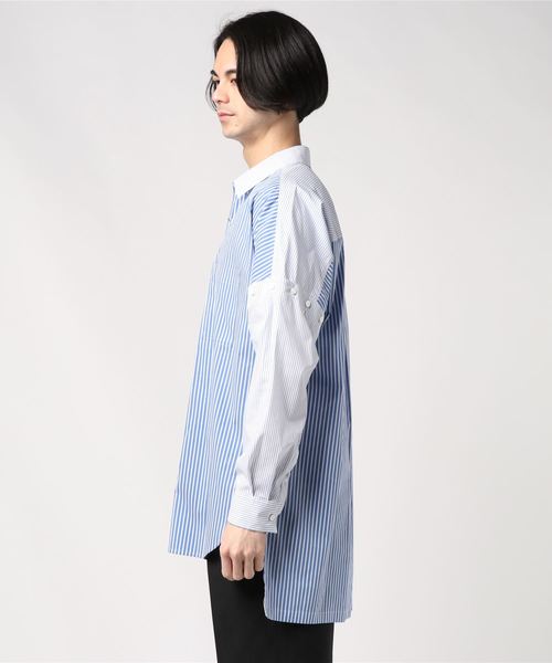 KAZUYUKI KUMAGAI ATTACHMENT(カズユキクマガイアタッチメント)の「50/1ストレッチストライプ ドロップショルダー2WAYレギュラーカラーシャツ(シャツ/ブラウス・メンズ・パープル/ブルー/グリーン・1/2/3)」の10枚目の写真