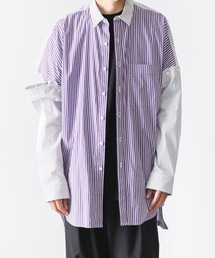 KAZUYUKI KUMAGAI ATTACHMENT | 50/1ストレッチストライプ ドロップショルダー2WAYレギュラーカラーシャツ(シャツ/ブラウス)