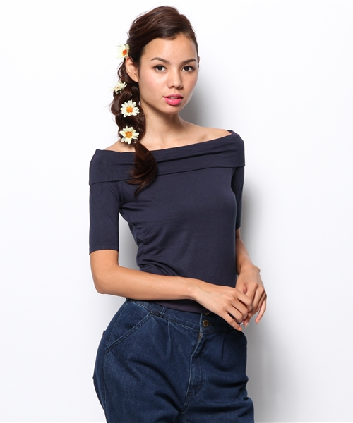 TWNROOM（ツインルーム）の「折り返しオフショル5分袖（Tシャツ/カットソー・レディース・ブラック系その他/ホワイト/ネイビー・FREE）」の3枚目の写真