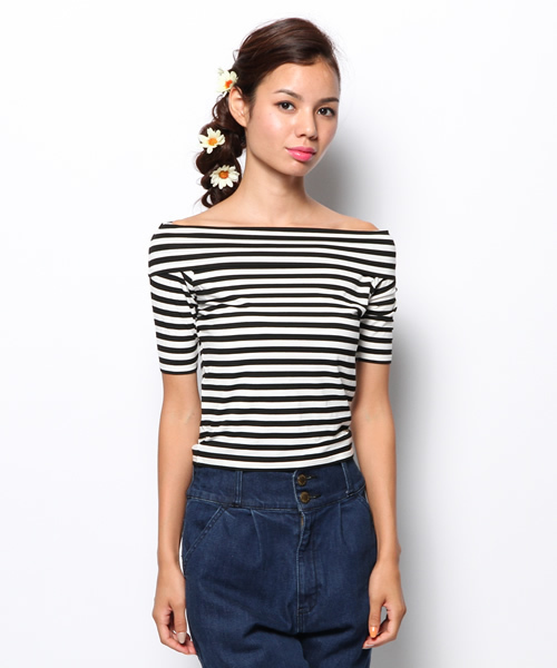 TWNROOM（ツインルーム）の「折り返しオフショル5分袖（Tシャツ/カットソー・レディース・ブラック系その他/ホワイト/ネイビー・FREE）」の4枚目の写真