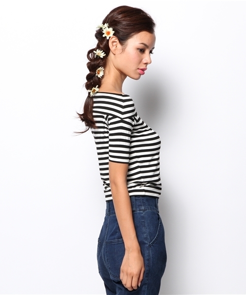 TWNROOM（ツインルーム）の「折り返しオフショル5分袖（Tシャツ/カットソー・レディース・ブラック系その他/ホワイト/ネイビー・FREE）」の5枚目の写真