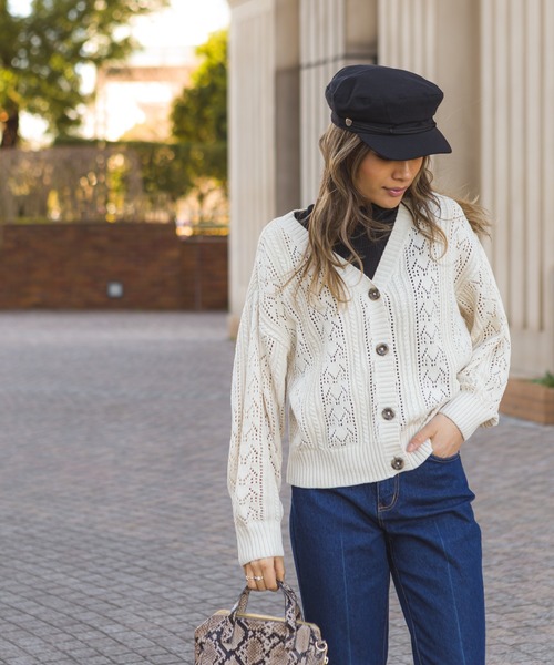 SpRay(スプレイ)の「すかしニットVカーディガン(カーディガン/ボレロ・レディース・ブラック/ブラウン/カーキ/オレンジ/アイボリー/ライトベージュ・FREE)」の14枚目の写真