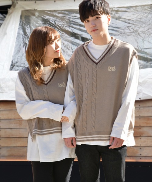 PairPair（ペアペア）の「ビッグシルエットチルデンニットベスト（ベスト・メンズ・アイボリー/モカ・FREE）」の15枚目の写真