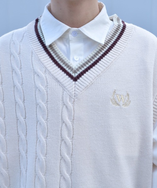 PairPair（ペアペア）の「ビッグシルエットチルデンニットベスト（ベスト・メンズ・アイボリー/モカ・FREE）」の10枚目の写真