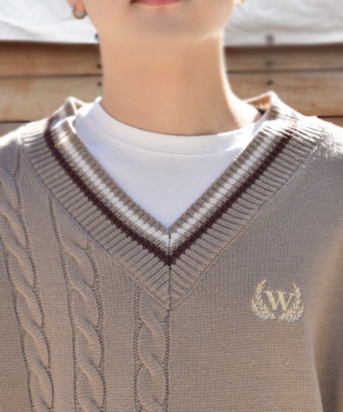 PairPair（ペアペア）の「ビッグシルエットチルデンニットベスト（ベスト・メンズ・アイボリー/モカ・FREE）」の11枚目の写真