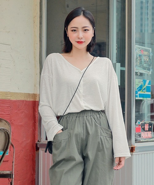 HOTPING（ホッピン）の「HOTPING リネンVネックカーディガン（カーディガン/ボレロ・レディース・ホワイト/ブラック/カーキ/ブラウン・M/S）」の10枚目の写真