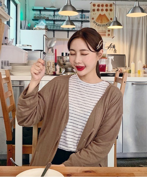 HOTPING（ホッピン）の「HOTPING リネンVネックカーディガン（カーディガン/ボレロ・レディース・ホワイト/ブラック/カーキ/ブラウン・M/S）」の17枚目の写真