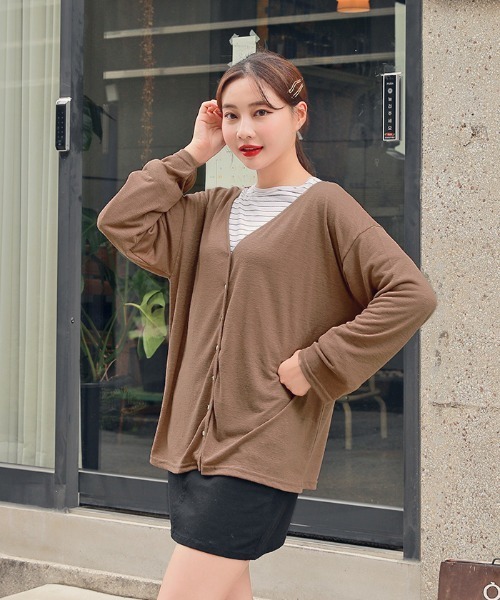 HOTPING（ホッピン）の「HOTPING リネンVネックカーディガン（カーディガン/ボレロ・レディース・ホワイト/ブラック/カーキ/ブラウン・M/S）」の18枚目の写真