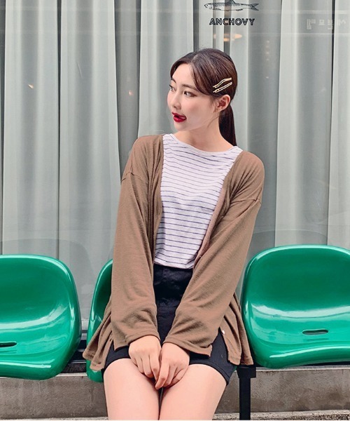 HOTPING（ホッピン）の「HOTPING リネンVネックカーディガン（カーディガン/ボレロ・レディース・ホワイト/ブラック/カーキ/ブラウン・M/S）」の19枚目の写真