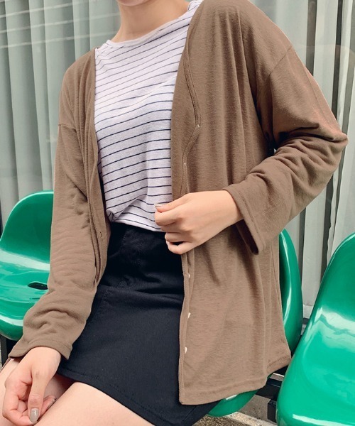 HOTPING（ホッピン）の「HOTPING リネンVネックカーディガン（カーディガン/ボレロ・レディース・ホワイト/ブラック/カーキ/ブラウン・M/S）」の20枚目の写真