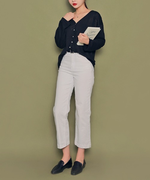 HOTPING（ホッピン）の「HOTPING リネンVネックカーディガン（カーディガン/ボレロ・レディース・ホワイト/ブラック/カーキ/ブラウン・M/S）」の22枚目の写真