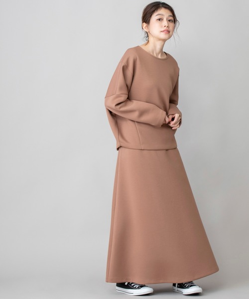 Munich（ミューニック）の「ダブルニットツイルロングフレアスカート(セットアップ可)（スカート・レディース・グレイッシュベージュ/ブラウン/ブラック×ホワイト/ブラック・M/XS/S）」の12枚目の写真