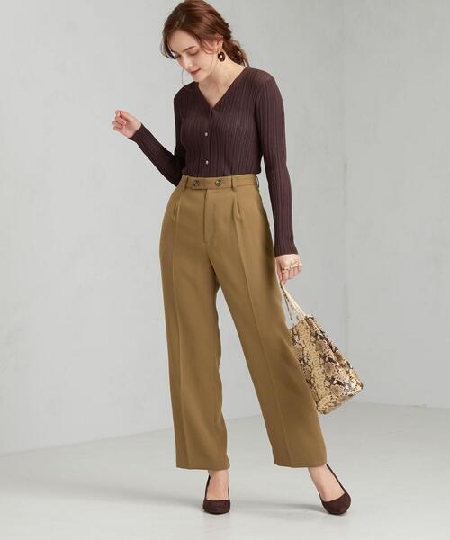 極美品【グリーンレーベルリラクシング】REDA生地　ノーカラー　ブラウン　パンツ REDA トロピカルムジ スリム ノープリーツ スーツパンツ