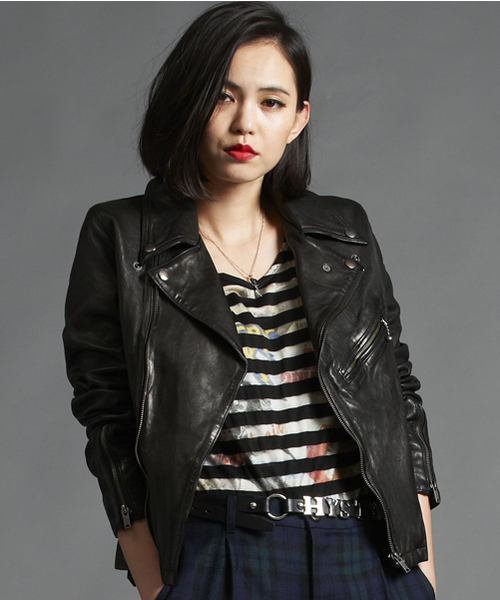 HYSTERIC GLAMOUR(ヒステリックグラマー)の「ラムレザーダブルライダースJK(ブルゾン・レディース・ピンク/ブラック・MEDIUM/SMALL)」の2枚目の写真