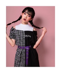 ZIDDY | ZIDDY/ドッキング風 ハーフ チェック シャツ ワンピース ( 130cm 140cm 150cm 160cm )(シャツワンピース)
