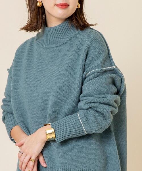 coen（コーエン）の「【WEB限定】バックスリットカラーステッチニット#（ニット/セーター・レディース・ライトグレー/ライトブルー/ブラック・FREE）」の3枚目の写真